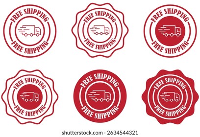 Free delivery icons set on white background. Ecommerce shipping label icons. Minimal shipping truck symbols. Free shipping badge icon design. Vector shipping stamp set. Vector illustration