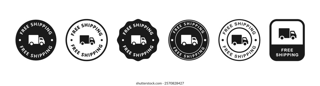 Free delivery icons set. Free shipping label, express delivery badge, fast delivery logo, logistic, courier parcel shipment cargo. Free Delivery truck sticker