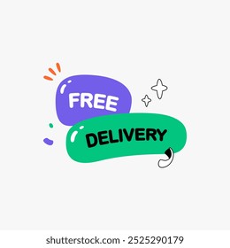 Etiqueta de entrega gratuita em vetor plano ilustração simbolizando frete grátis, promoção e benefícios ao cliente, isolado no fundo branco