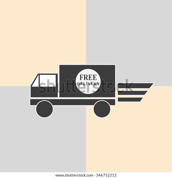 free delivery labels over gray and brown\
background vector\
illustration