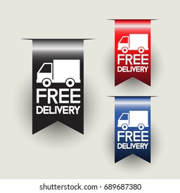 Free delivery labels or ribbons. Vector illustration