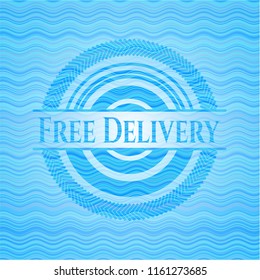 Free Delivery light blue water emblem background.
