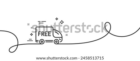 Free delivery line icon. Continuous one line with curl. Shopping truck sign. Clearance symbol. Free delivery single outline ribbon. Loop curve pattern. Vector