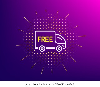 Free delivery line icon. Halftone pattern. Shopping truck sign. Clearance symbol. Gradient background. Free delivery line icon. Yellow halftone pattern. Vector