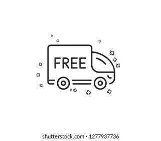 Free delivery line icon. Shopping truck sign. Clearance symbol. Geometric shapes. Random cross elements. Linear Free delivery icon design. Vector
