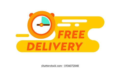 Free Delivery Logo with Clock Isolated on White Background. Logistics Company Emblem in Minimal Style, Food, Freight or Goods Shipping Service, Parcels Express Transportation. Vector Illustration