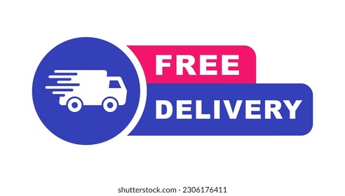Free delivery logo with truck. Delivery service icon. Fast shipping. Vector illustration.