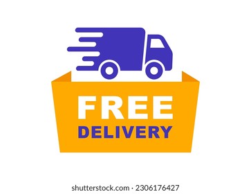 Free delivery logo with truck. Delivery service icon. Fast shipping. Vector illustration.