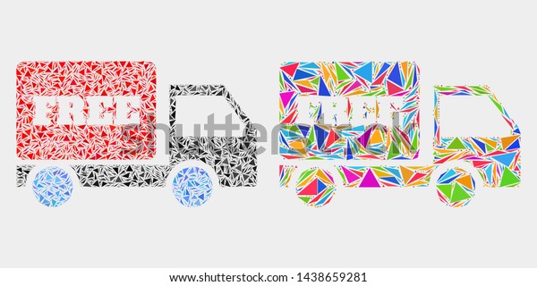 Free delivery mosaic icon of triangle\
elements which have variable sizes and shapes and colors. Geometric\
abstract vector illustration of free\
delivery.