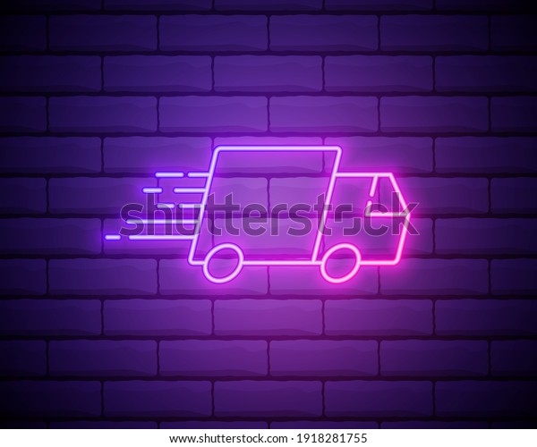 free delivery neon icon. Elements of cyber monday\
set. Simple icon for websites, web design, mobile app, info\
graphics isolated on brick\
wall.