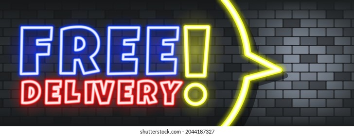 Free delivery neon text on the stone background. Free delivery. For business, marketing and advertising. Vector on isolated background. EPS 10.