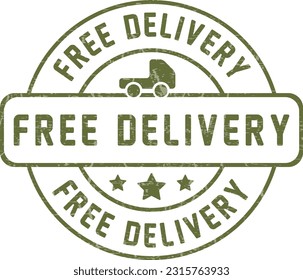 free delivery on all orders vector, free delivery stamp,  free delivery flat, free delivery truck, banner, transportation, parcel icon, badge, courier service vector illustration with grunge texturea