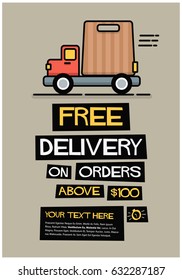 Free Delivery on Orders Above Hundred Dollars with Truck and Text Box Template