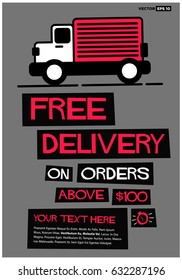 Free Delivery on Orders Above Hundred Dollars with Truck and Text Box Template