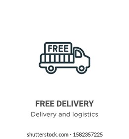 Free delivery outline vector icon. Thin line black free delivery icon, flat vector simple element illustration from editable delivery and logistics concept isolated on white background