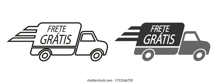 Free Delivery in Portuguese language. Truck icon vector illustration.