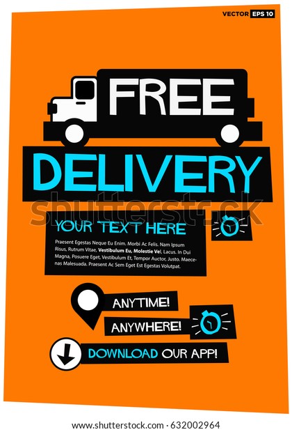 Free Delivery Poster with Truck, Text Box Template\
and Download App Button