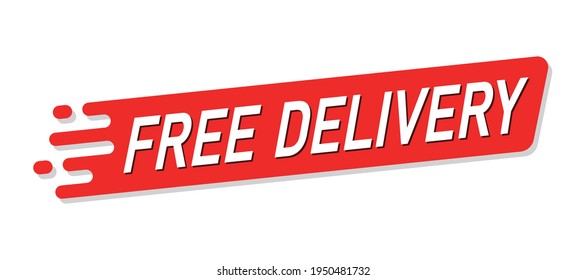 Free delivery red advertisement label, Special offer promotion price tag with shadow, Isolated on white background, Vector illustration