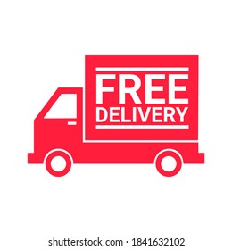 Free delivery red label, isolated on white  backdrop. Flat symbol design. Vector illustration.