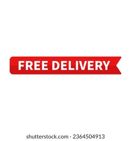 Free Delivery In Red Rectangle Ribbon Shape For Advertising Marketing
