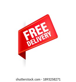 Free delivery red ribbon on white background. Logo vector. Isolated vector.