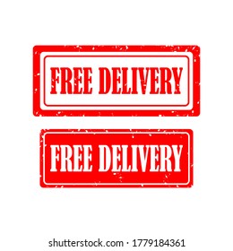Free delivery red rubber stamp set on white background.