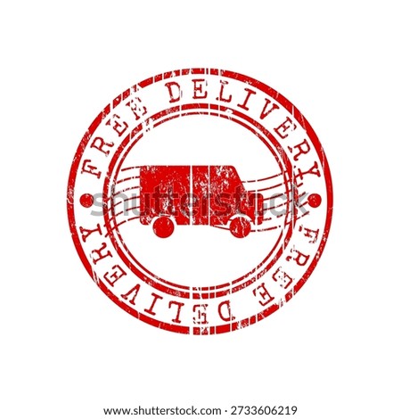 Free delivery red rubber stamp with truck and grunge effect