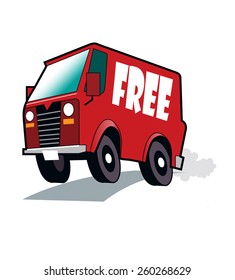 Free Delivery / A red van moves down the street
