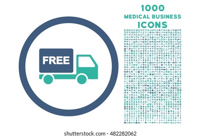 Free Delivery rounded vector bicolor icon with 1000 medical business icons. Set style is flat pictograms, cobalt and cyan colors, white background.