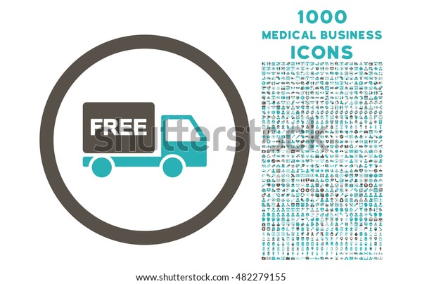 Free Delivery rounded vector bicolor icon\
with 1000 medical business icons. Set style is flat pictograms,\
grey and cyan colors, white\
background.