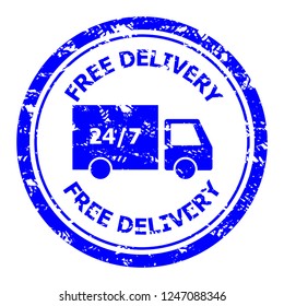Free delivery rubber stamp for post office. Delivery 24 hours anytime service transportation. Vector illustration