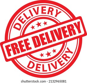 Free delivery rubber stamp. Red vector icon illustration.