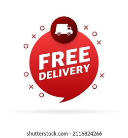 Free delivery service badge. Free delivery order with car on white background. Vector illustration