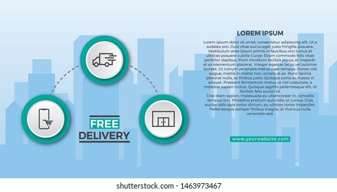 Free delivery service with town background. Delivery Infographics vector template.
