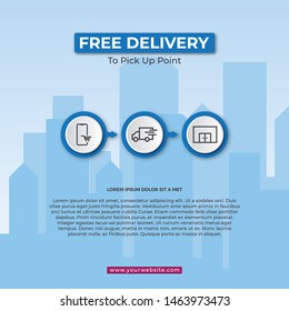 Free delivery service with town background. Delivery Infographics vector template. Delivery infographics with timeline.