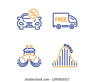 Free delivery, Ship and Car leasing icons simple set. Roller coaster sign. Shopping truck, Shipping watercraft, Transport discount. Attraction park. Transportation set. Linear free delivery icon