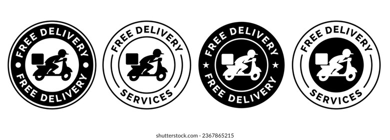 Free delivery shipping icon, home express deliver service vector label with fast car truck. Free shipping delivery badge for mail courier or parcel shipment cargo and food delivery service symbol.