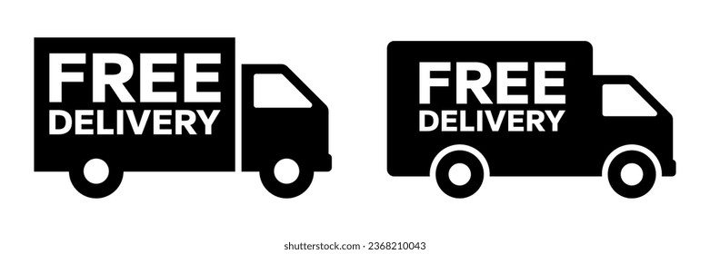 Free delivery shipping icon, home express deliver service vector label with fast car truck. Free shipping delivery badge for mail courier or parcel shipment cargo and food delivery service symbol.