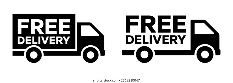 Free delivery shipping icon, home express deliver service vector label with fast car truck. Free shipping delivery badge for mail courier or parcel shipment cargo and food delivery service symbol.