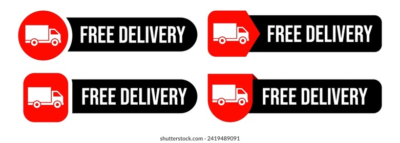 Free delivery shipping icon, home express deliver service vector label with fast car truck. Free shipping delivery badge for mail courier or parcel shipment cargo and food delivery service symbol.