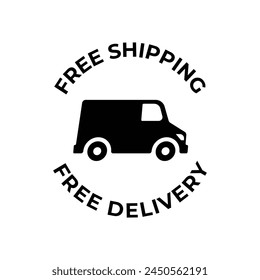 Free delivery shipping icon, home express deliver service vector label with fast car truck.