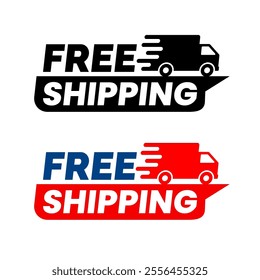 Free delivery shipping icon, home express deliver service vector label with fast car truck. Free shipping delivery badge for mail courier or parcel shipment cargo and food delivery service symbol.