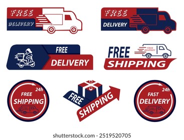 Free delivery shipping icons set. modern line design set. home express deliver service vector label with fast car truck motorcycle. fast delivery service logo.