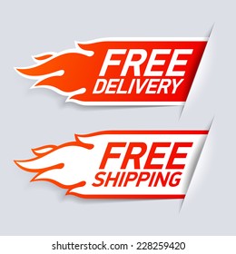 Free Delivery and Shipping labels. Vector.