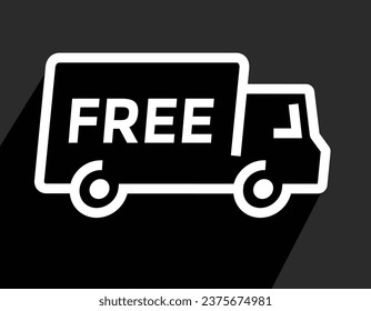 free delivery or shipping, simple linear truck logo or icon, black and white, vector illustration