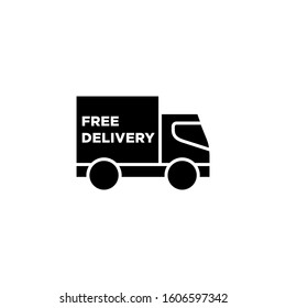 Free delivery shipping Transport truck sign  in black flat design on white background 