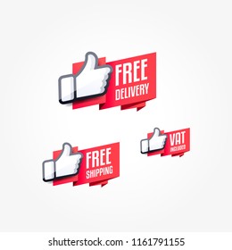 Free Delivery, Free Shipping & VAT Included Thumbs Up Shopping Label
