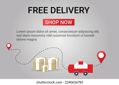 Free Delivery Shop now With Location and car Vector illustration
