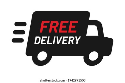 Free delivery sign. Express shipping, transportation by fast truck.