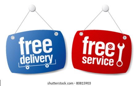 Free Delivery Signs Set.